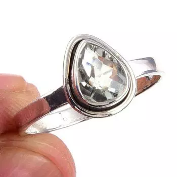 Natural Green Amethyst Gemstone 925 Solid Sterling Silver Jewelry Ring S.10 Z3C03