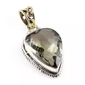 Natural Green Amethyst Gemstone 925 Sterling Silver Two Tone Pendant 1.4 a1Q22