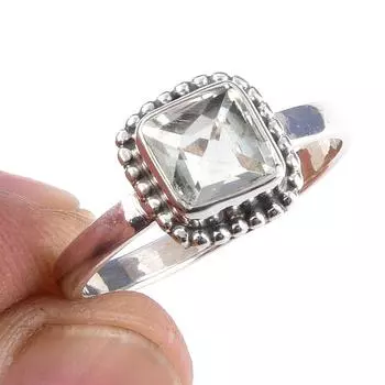 Natural Green Amethyst Gemstone Handmade 925 Solid Sterling Silver Ring S.8 f8G69