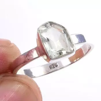 Natural Green Amethyst Gemstone Handmade 925 Solid Sterling Silver Ring S.7 l4e42