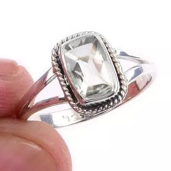 Natural Green Amethyst Gemstone Handmade 925 Solid Sterling Silver Ring S.8 n1Q58