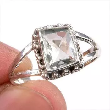 Natural Green Amethyst Gemstone Handmade 925 Solid Silver Gift Ring S.8.5 Q7Q47