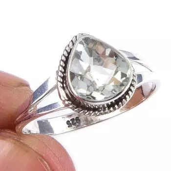 Natural Green Amethyst Gemstone Handmade 925 Solid Sterling Silver Ring S.9 U9o41