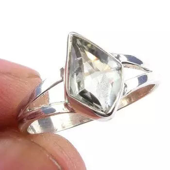 Natural Green Amethyst Gemstone Handmade 925 Solid Sterling Silver Ring S.6 z8m95