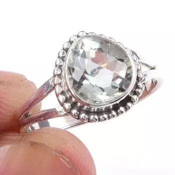 Natural Green Amethyst Gemstone Handmade 925 Solid Sterling Silver Ring S.7 E8A77