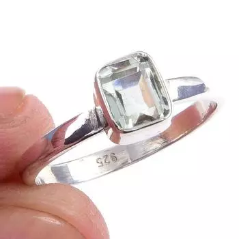 Natural Green Amethyst Gemstone Handmade 925 Solid Sterling Silver Ring S.8 U6D01