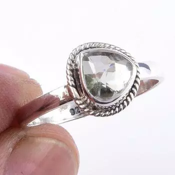 Natural Green Amethyst Gemstone Handmade 925 Solid Sterling Silver Ring S.8 k8v56