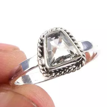 Natural Green Amethyst Gemstone Handmade 925 Solid Sterling Silver Ring S.7 K7n14