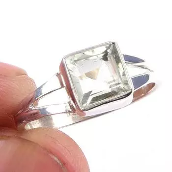 Натуральный зеленый аметист драгоценный камень ручной работы 925 пробы цельное стерлинговое серебро кольцо р.7 W3P55