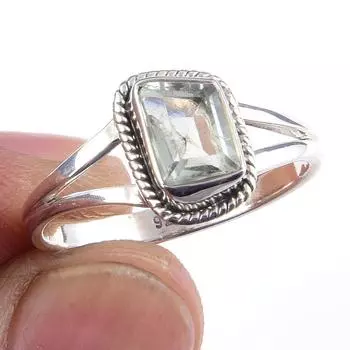 Natural Green Amethyst Gemstone Handmade 925 Solid Sterling Silver Ring S.8 u1Z04