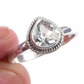 Natural Green Amethyst Gemstone Handmade 925 Solid Sterling Silver Ring S.9 O5O99