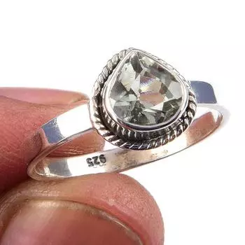 Natural Green Amethyst Gemstone Handmade 925 Solid Sterling Silver Ring S.9 f5N73