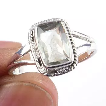 Natural Green Amethyst Gemstone Handmade 925 Solid Sterling Silver Ring S.8 B3P73