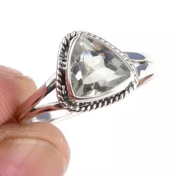 Natural Green Amethyst Gemstone Handmade 925 Solid Sterling Silver Ring S.8 R4U34