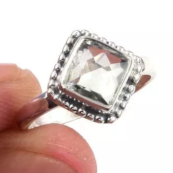 Natural Green Amethyst Gemstone Handmade 925 Solid Sterling Silver Ring S.6 J1f95