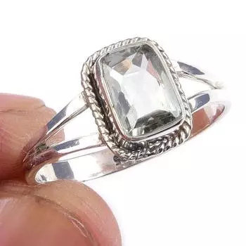 Natural Green Amethyst Gemstone Handmade 925 Solid Sterling Silver Ring S.9 d2i57