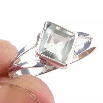 Natural Green Amethyst Gemstone Handmade 925 Solid Sterling Silver Ring S.7 E8I28