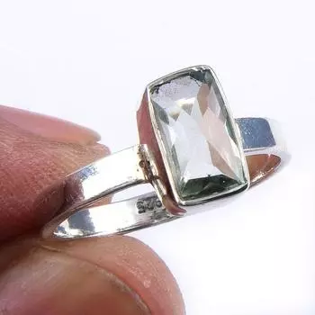 Natural Green Amethyst Gemstone Handmade 925 Solid Sterling Silver Ring S.7 P5i63