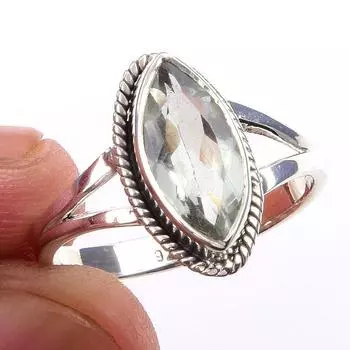 Natural Green Amethyst Gemstone Handmade 925 Solid Sterling Silver Ring S.7 W3H96