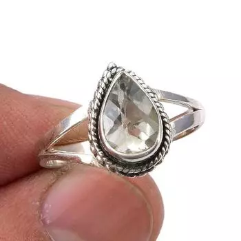 Natural Green Amethyst Gemstone Handmade 925 Sterling Silver Ring Size 8.5 U6h78
