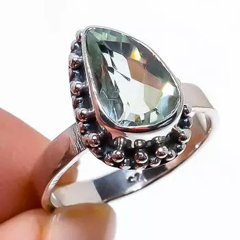 Natural Green Amethyst Gemstone Handmade 925 Sterling Silver Gift Ring S.6 G5N68