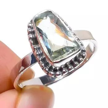 Natural Green Amethyst Gemstone Handmade 925 Sterling Silver Gift Ring S.7 J0r30