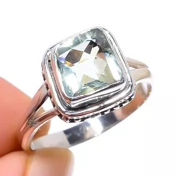 Natural Green Amethyst Gemstone Handmade 925 Sterling Silver Gift Ring S.8 m8J34