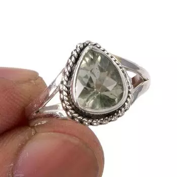 Natural Green Amethyst Gemstone Handmade 925 Sterling Silver Ring Size 6.5 o1V53