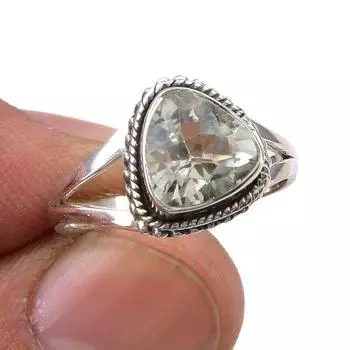 Natural Green Amethyst Gemstone Handmade 925 Sterling Silver Gift Ring S.7 d0l54