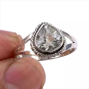 Natural Green Amethyst Gemstone Handmade 925 Sterling Silver Ring Size 8.5 M8n42
