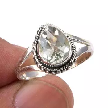 Natural Green Amethyst Gemstone Handmade 925 Sterling Silver Ring Size 8.5 b8A65
