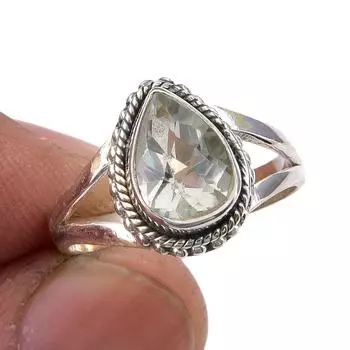 Natural Green Amethyst Gemstone Handmade 925 Sterling Silver Ring Size 6.5 N0f25