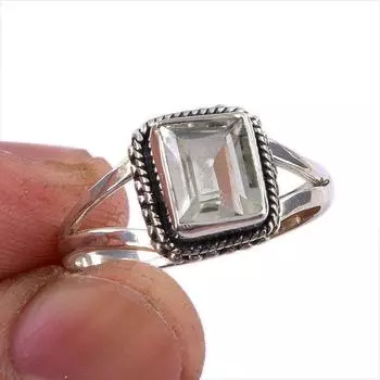 Natural Green Amethyst Gemstone Handmade 925 Sterling Silver Ring Size 8.5 G5h19