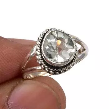 Natural Green Amethyst Gemstone Handmade 925 Sterling Silver Ring Size 5.5 o8I82