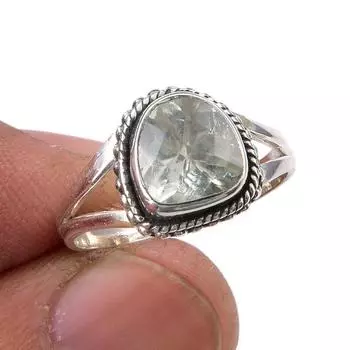 Natural Green Amethyst Gemstone Handmade 925 Sterling Silver Ring Size 6.5 e2D22