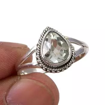 Natural Green Amethyst Gemstone Handmade 925 Sterling Silver Ring Size 9.5 O8v99