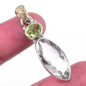 Natural Green Amethyst,Peridot 925 Solid Sterling Silver Gift Pendant 1.50 s4d46