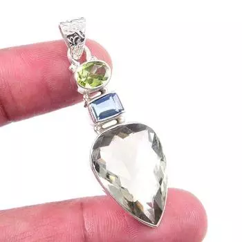 Natural Green Amethyst,Peridot 925 Solid Sterling Silver Jewelry Pendant 2 P7e24