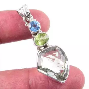 Natural Green Amethyst,Peridot 925 Solid Sterling Silver Gift Pendant 1.75 a7j79