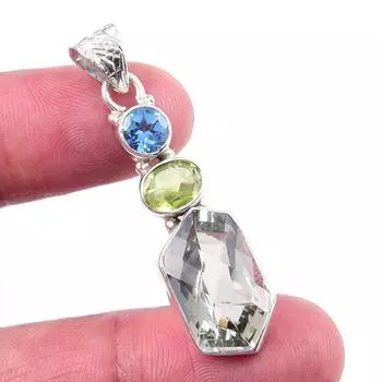 Natural Green Amethyst,Peridot 925 Solid Sterling Silver Gift Pendant 1.75 h8n17