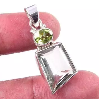 Natural Green Amethyst,Peridot 925 Solid Sterling Silver Gift Pendant 1.50 i1c89