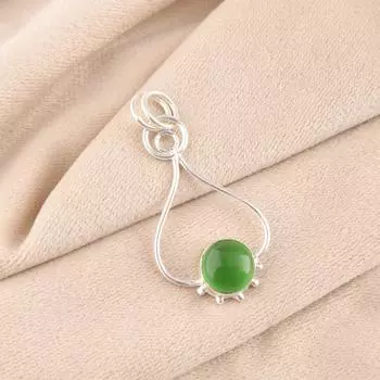Natural Green Cat s Eye Gemstone 925 Solid Silver Jewelry Light Weight Pendant PP-40-44