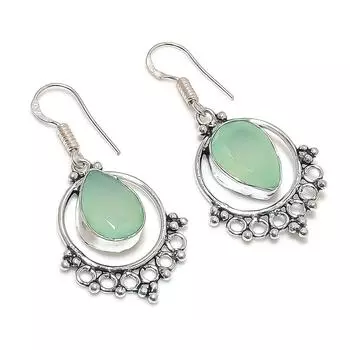 Natural Green Chalcedony Gemstone 925 Sterling Silver Jewelry Earring 1.77 f9O81