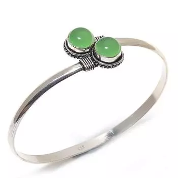 Браслет-манжета ручной работы из натурального зеленого халцедона, регулируемый W4w76