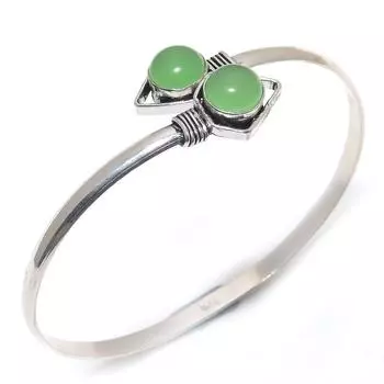 Natural Green Chalcedony Gemstone Handmade Cuff Bracelet Adjustable a4V88