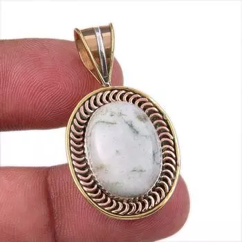 Natural Green Dendrite Opal 925 Sterling Silver Gift TwoTone Pendant 1.50 G1J75