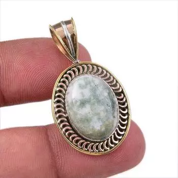 Natural Green Dendrite Opal 925 Sterling Silver Gift TwoTone Pendant 1.50 e2o41