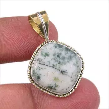 Natural Green Dendrite Opal 925 Sterling Silver Gift TwoTone Pendant 1.25 r7d28