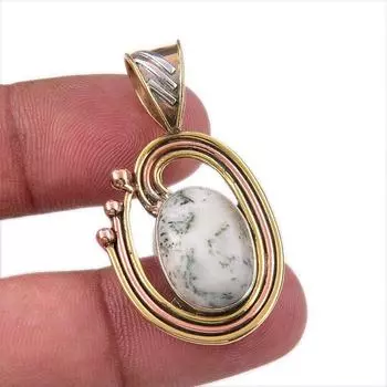 Natural Green Dendrite Opal 925 Sterling Silver Gift TwoTone Pendant 1.50 y9r09