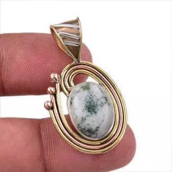 Natural Green Dendrite Opal 925 Sterling Silver Gift TwoTone Pendant 1.50 T3u31